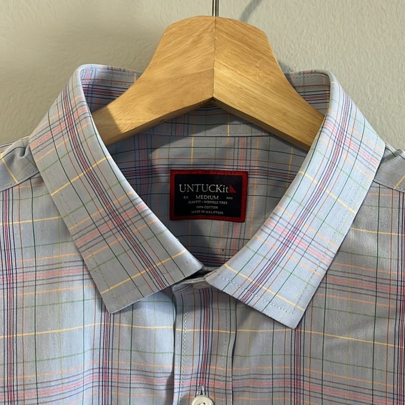 Untuckit Mens 100% Cotton Blue and Pink checked shirt sz Medium - Picture 2 of 8